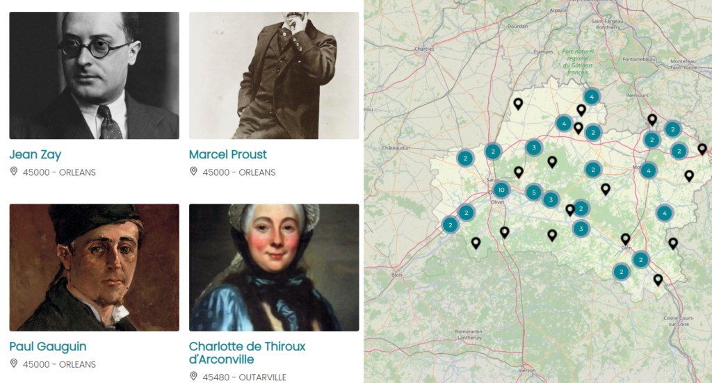 Sur le site du comité départemental du tourisme (https://www.tourismeloiret.com/fr/la-route-des-illustres), une carte interactive permet de localiser les illustres.
